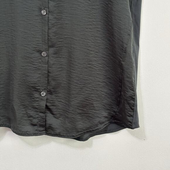 Ann Taylor Blouse 8 Hunter Green Satin Jersey Short Roll Tab Sleeve Office NEW - Picture 2 of 9